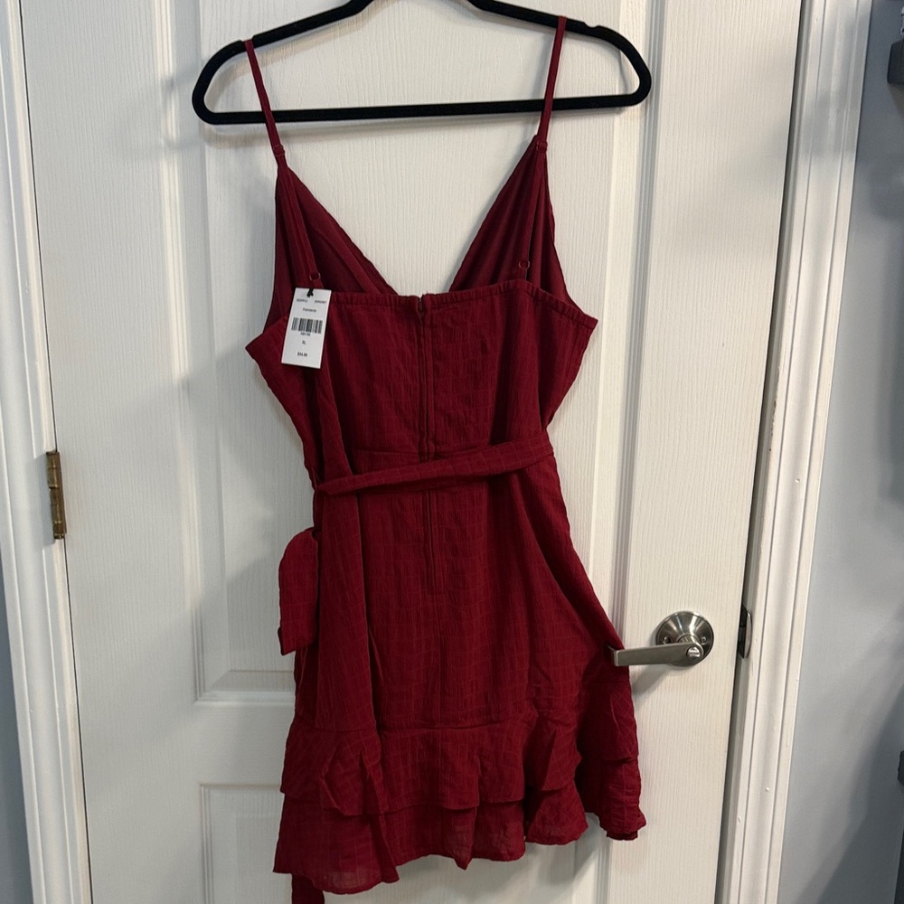 Trixxi Burgundy Ruffle Wrap Mini Dress - Picture 4 of 10